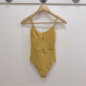 H&M yellow textured swimsuit in mustard yellow with zipper
